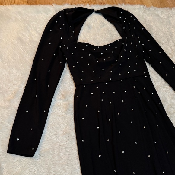 NWT Ieena for Mac Duggal 55792 Rhinestone Long Sleeve Black Jersey Dress - Picture 5 of 7